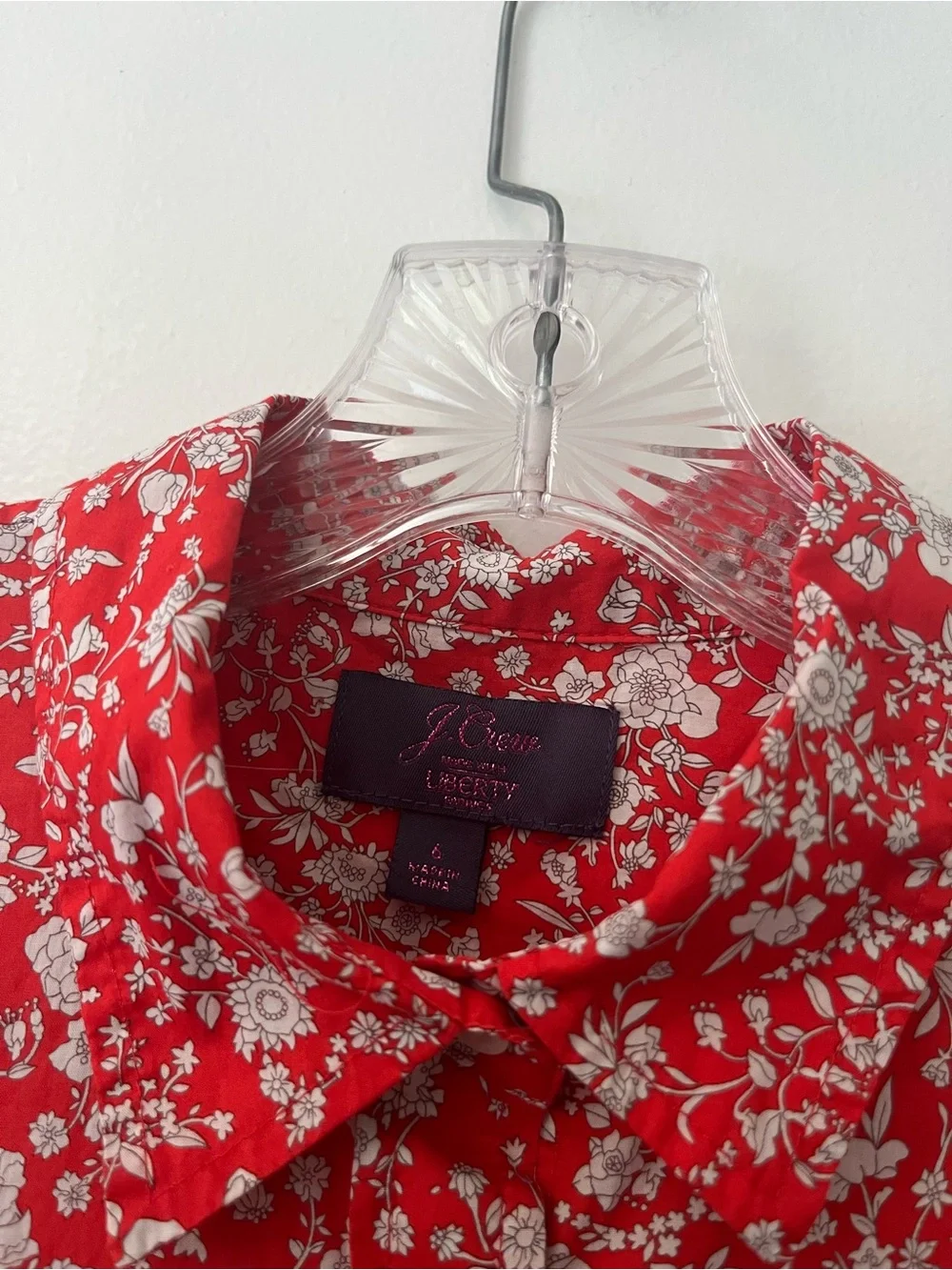 J Crew Liberty Of London Slim Perfect Shirt Summer Blooms Red Floral 6 Cotton